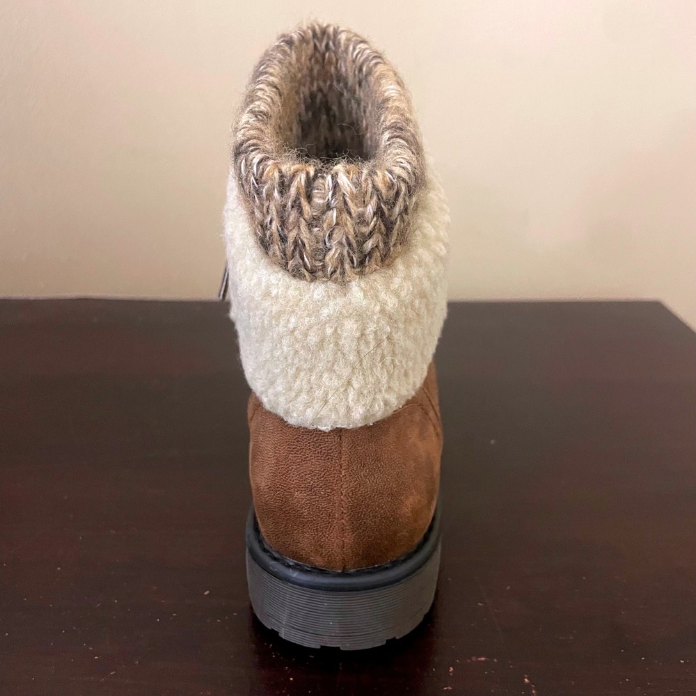 Cliffs by White Mountain Duena Tobacco Brown Knit Shearling Ankle Boots 7 - Picture 6 of 8